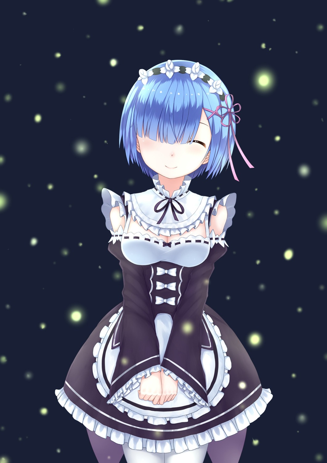 cleavage maid pantyhose re_zero_kara_hajimeru_isekai_seikatsu rem_(re_zero) rumaki