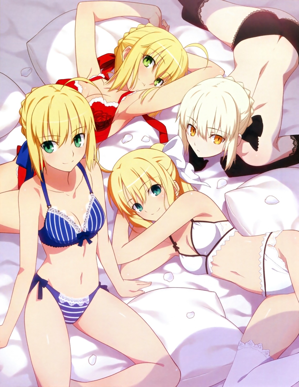bra cleavage fate/extra fate/stay_night fate/unlimited_codes fate/zero lingerie pantsu saber saber_alter saber_extra saber_lily takeuchi_takashi thighhighs topless type-moon