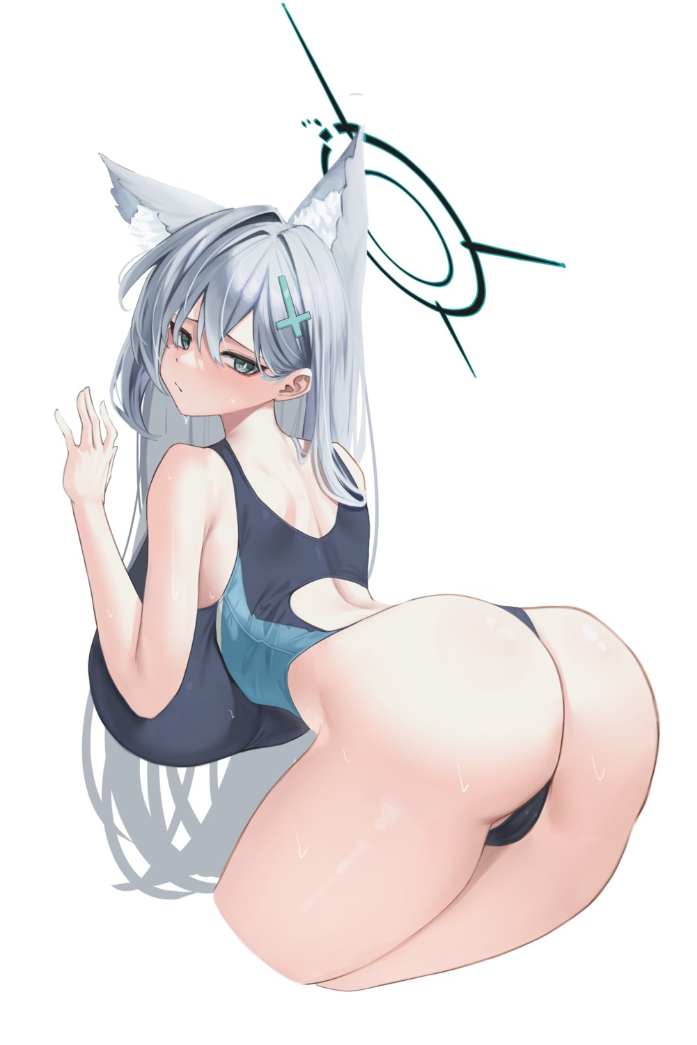 animal_ears ass blue_archive cameltoe halo nekomimi shiroko_terror simsim_han-u sunaookami_shiroko swimsuits