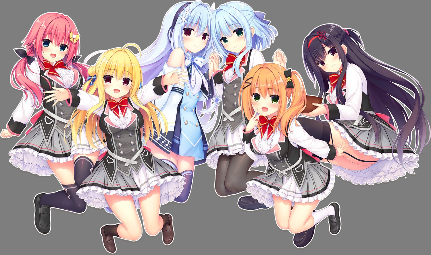 ass hamidashi_creative hamidashi_creative_totsu headphones izumi_hiyori kamakura_shio madosoft nishiki_asumi ryuukan_ameri seifuku skirt_lift stockings thighhighs tokiwa_kano transparent_png utsunomiya_tsumire