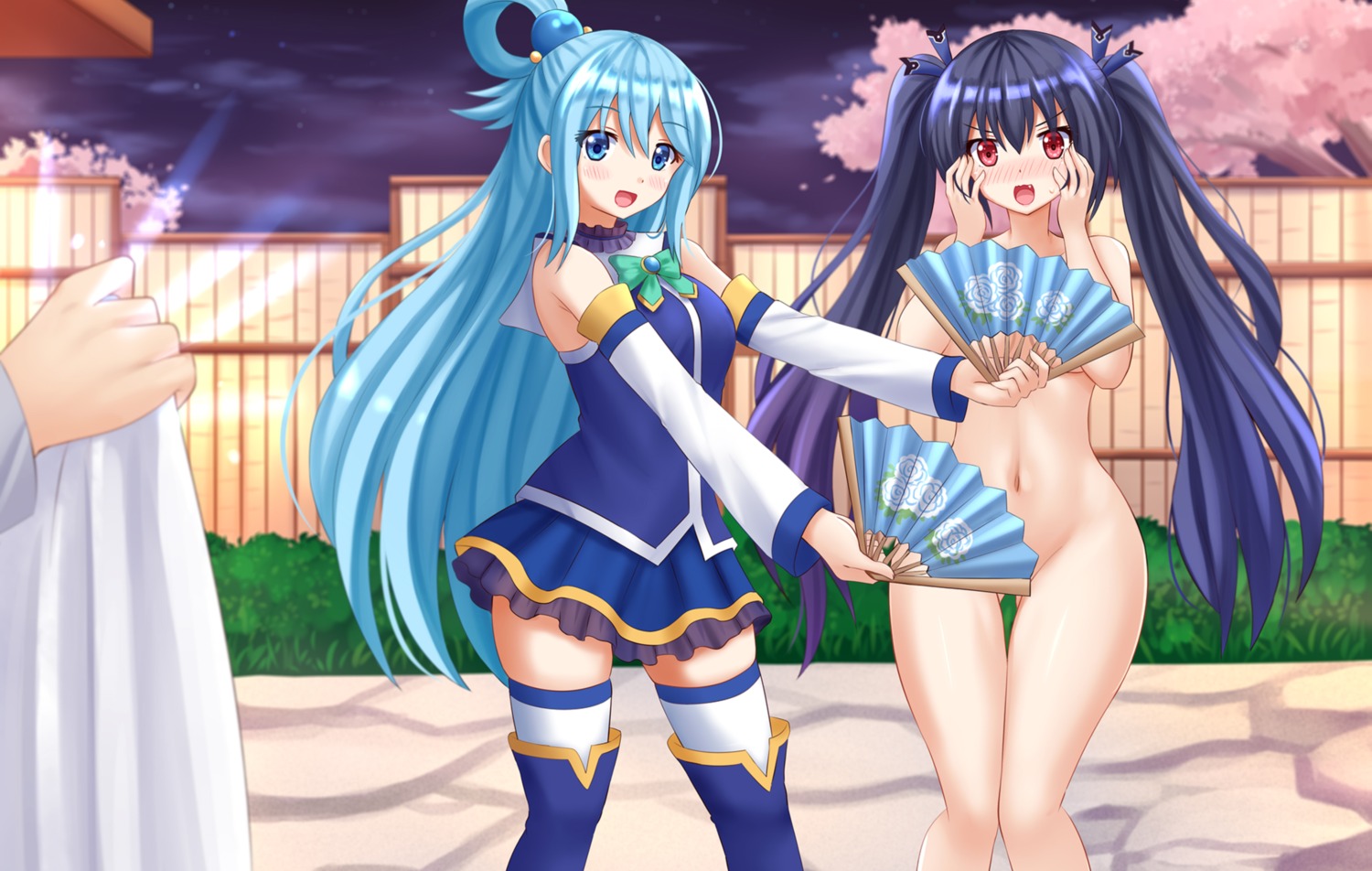 aqua_(konosuba) censored choujigen_game_neptune kazenokaze kono_subarashii_sekai_ni_shukufuku_wo! naked noire thighhighs