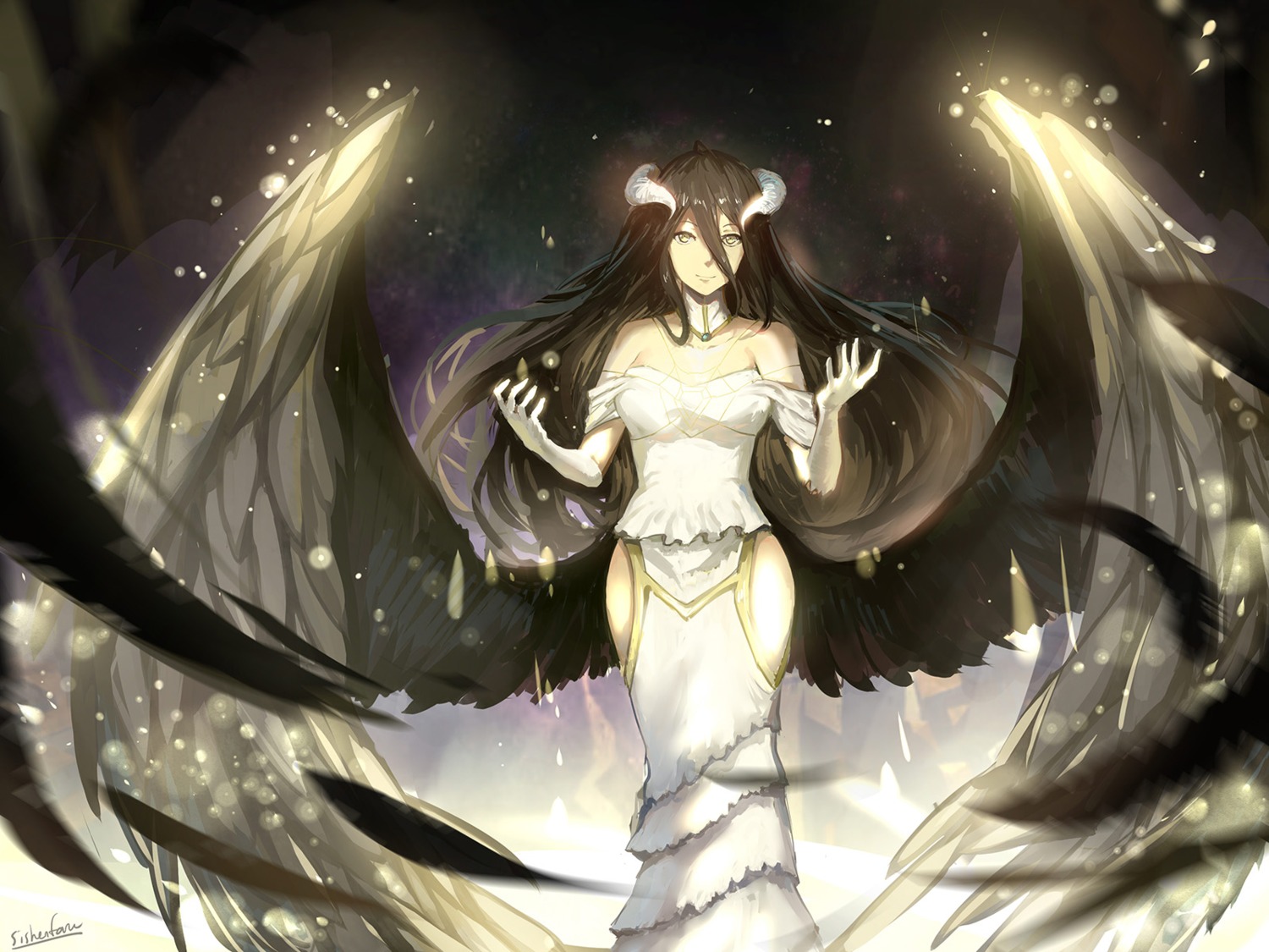 albedo_(overlord) dress horns overlord sishenfan wallpaper wings