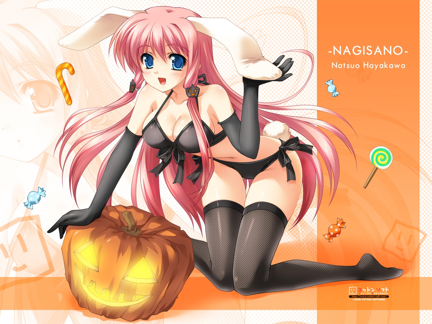 animal_ears bra bunny_ears cleavage cotton_software hayakawa_natsuo nagisano pantsu sasai_saji string_panties thighhighs wallpaper