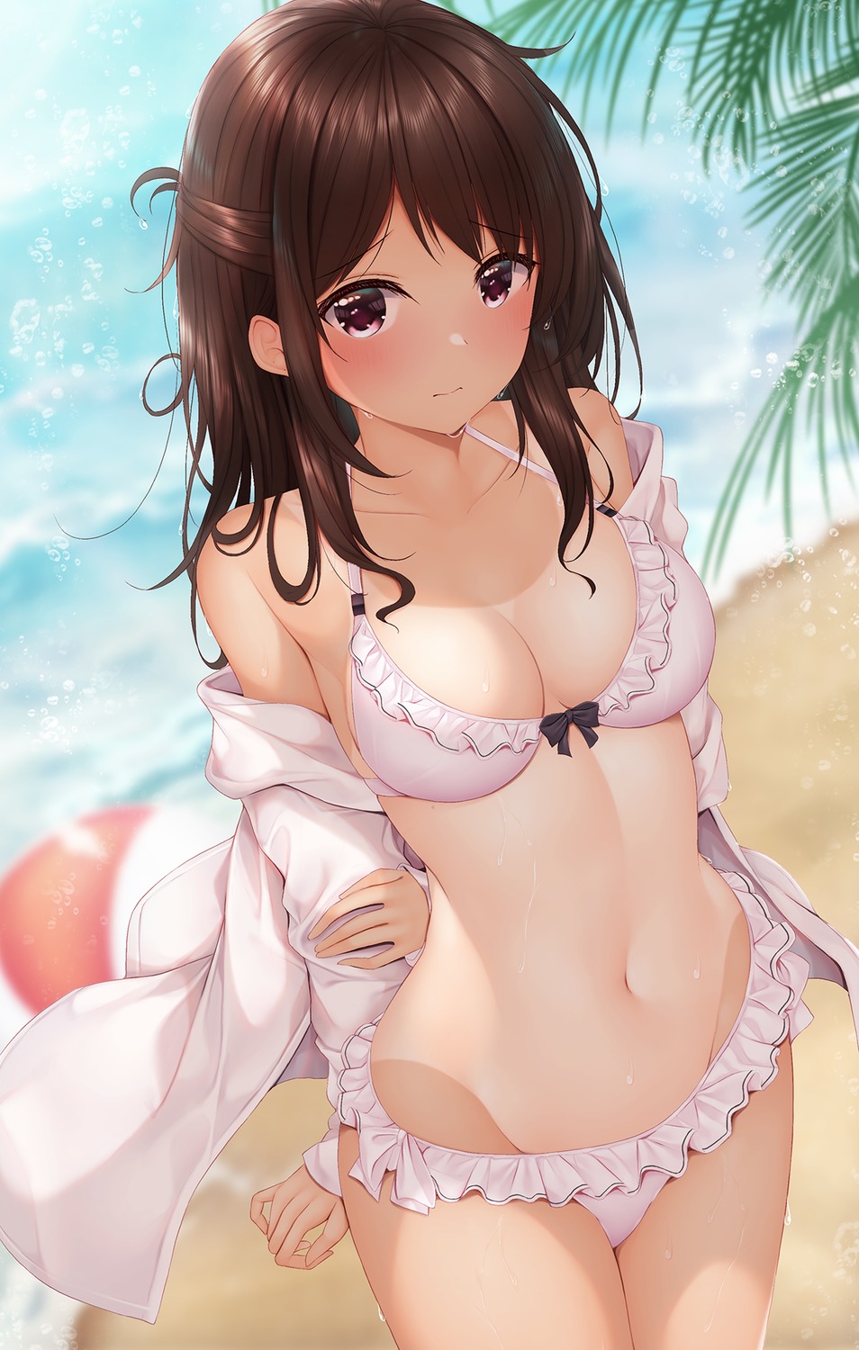 bikini minato_ojitan open_shirt swimsuits tan_lines