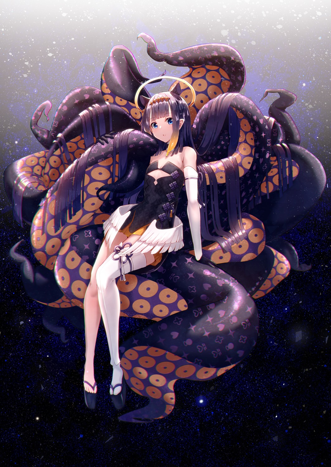 angel cucchiore dress hololive hololive_english ninomae_ina'nis no_bra pointy_ears tentacles thighhighs wings