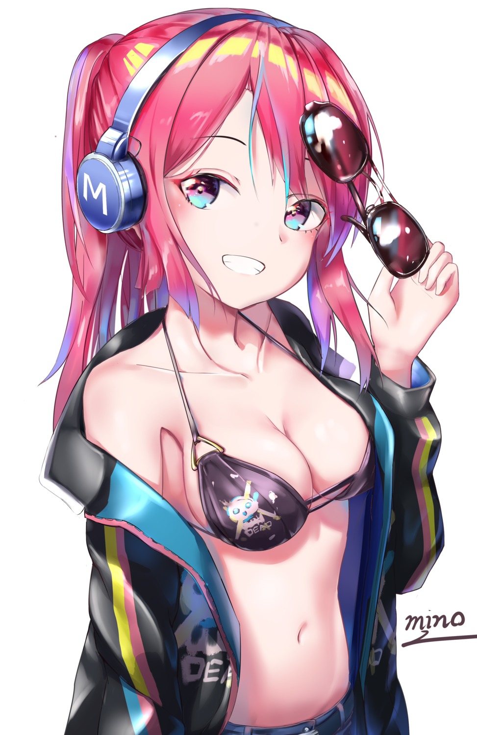 bikini_top cleavage headphones megane minomino open_shirt swimsuits