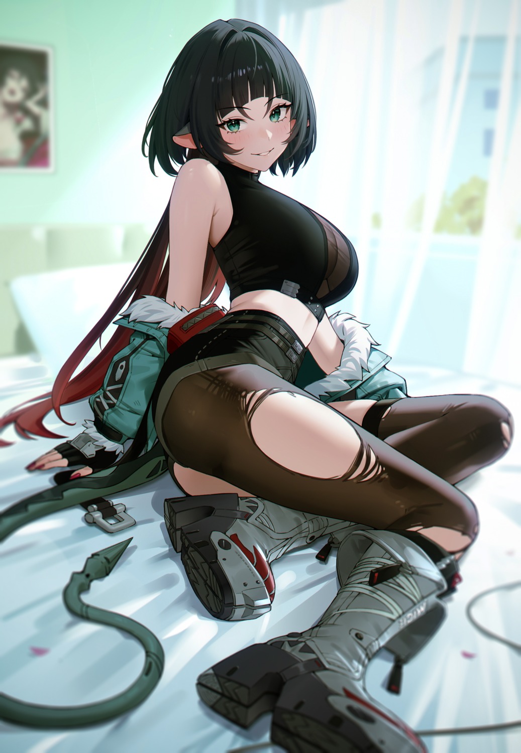 95--- animal_ears heels jane_doe tail thighhighs torn_clothes zenless_zone_zero