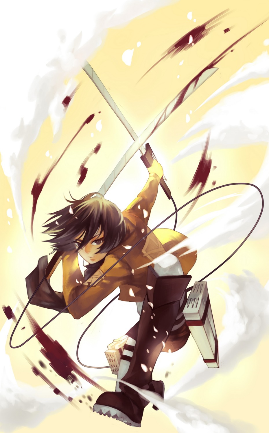 blood joseph_lee mikasa_ackerman shingeki_no_kyojin uniform weapon