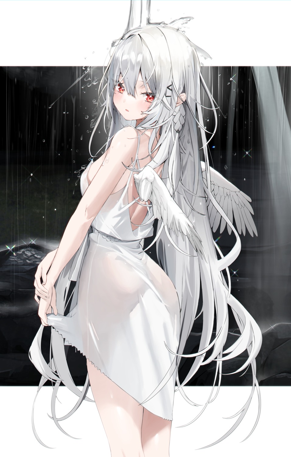 dress kamioka_chiroru no_bra nopan see_through skirt_lift summer_dress wet wings