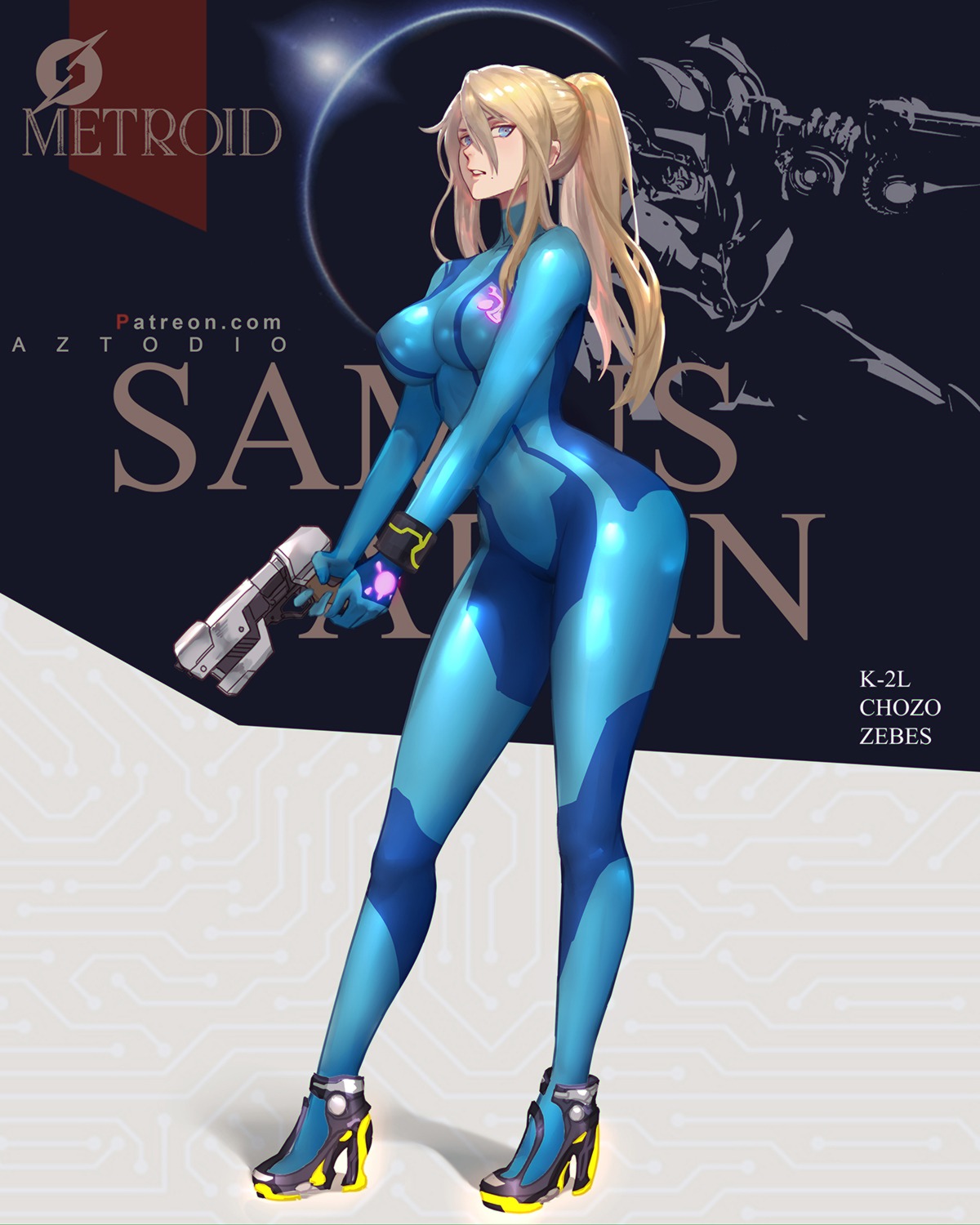 azto_dio bodysuit gun heels metroid samus_aran