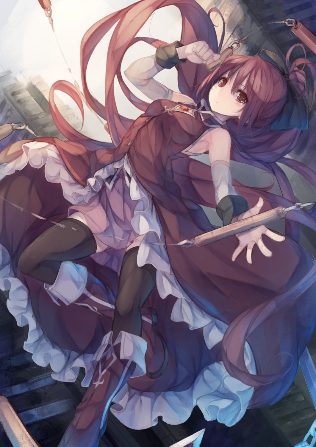 fal_maro mahou_shoujo_madoka_magica sakura_kyouko thighhighs weapon