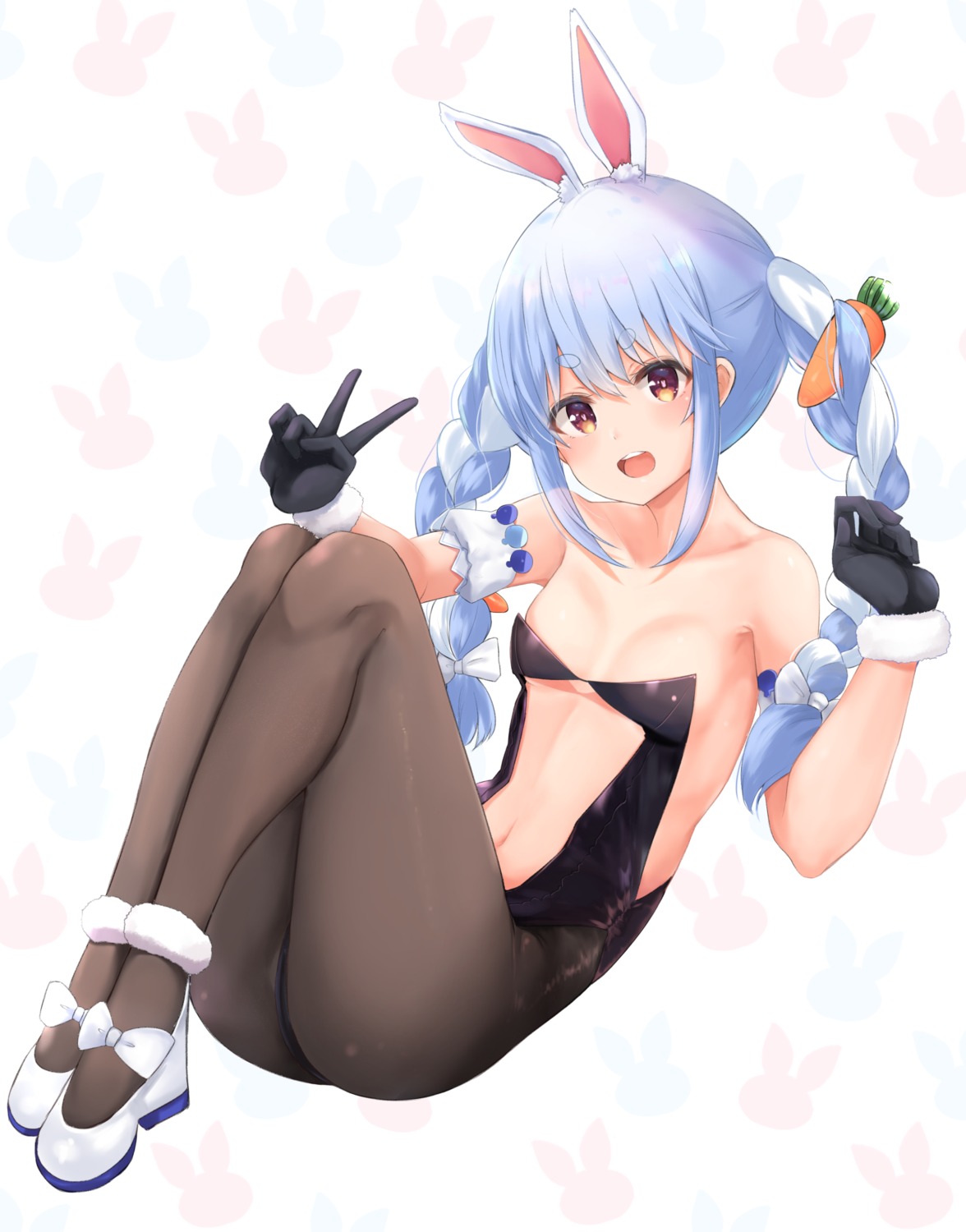 animal_ears bunny_ears bunny_girl hololive neneru no_bra pantyhose usada_pekora