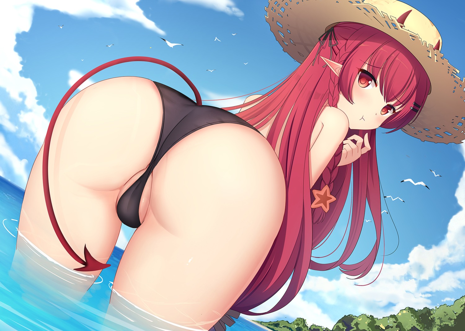 arknights ass bikini cameltoe horns muq pointy_ears swimsuits tail thong topless vigna_(arknights) wet