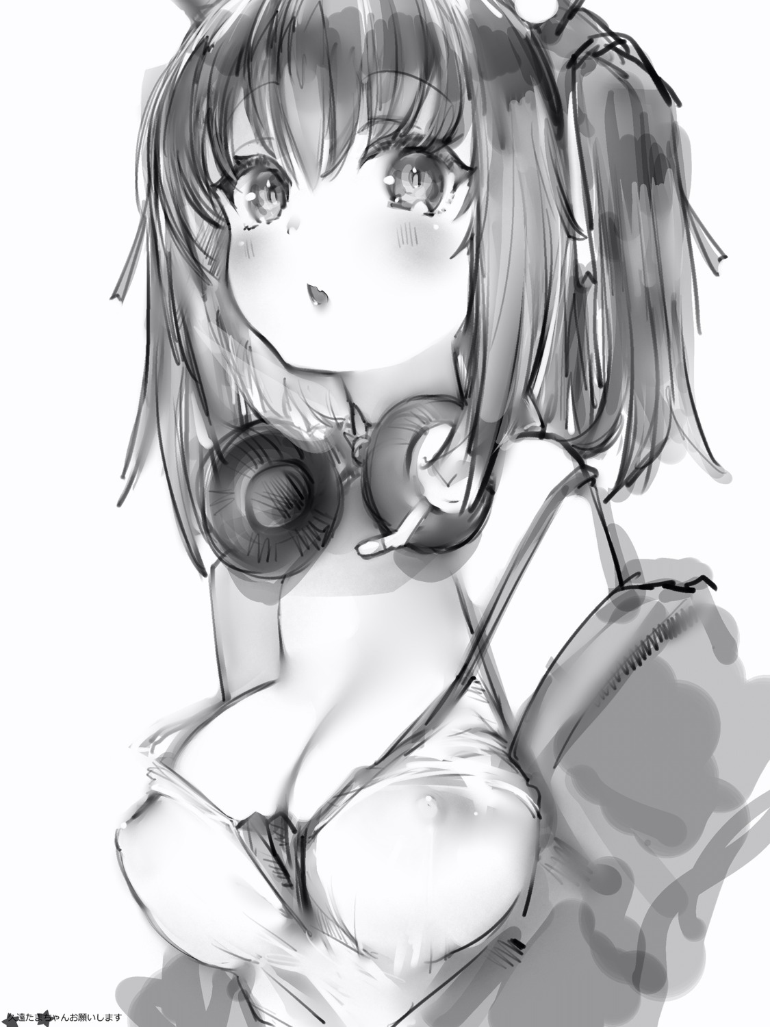 erect_nipples headphones monochrome nanashi_(nlo74593630) see_through sketch