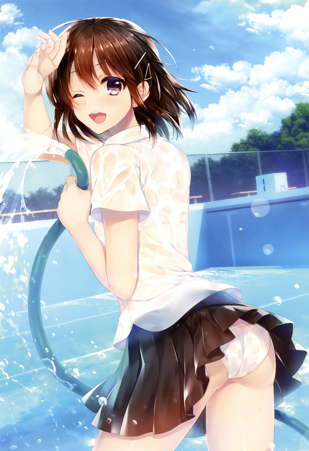 alpha ass bra pantsu see_through seifuku skirt_lift wet wet_clothes