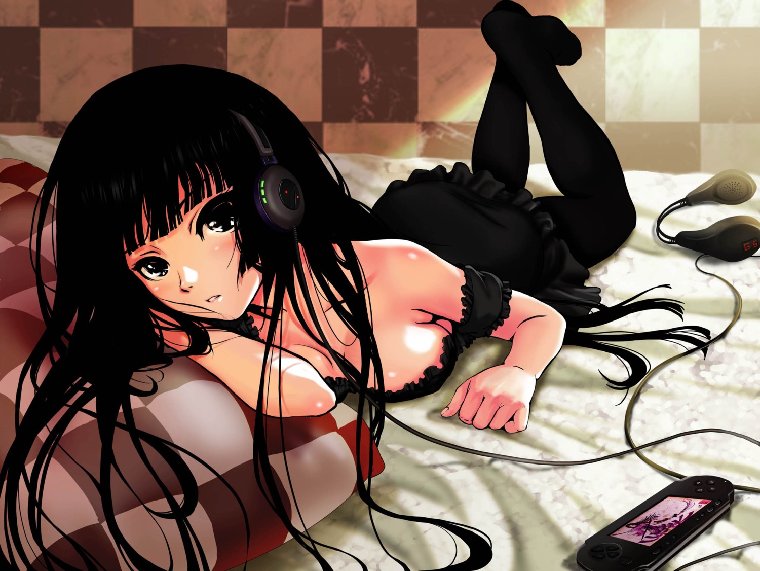 cleavage g_scream gakkou_wo_deyou headphones koumyouji_maiko