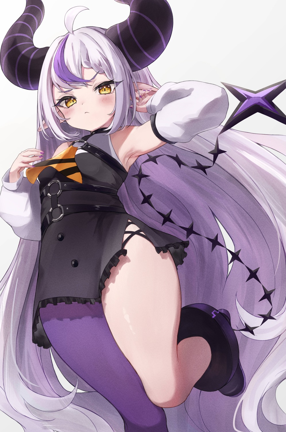 dress higashigure hololive horns la+_darknesss pointy_ears tail thighhighs