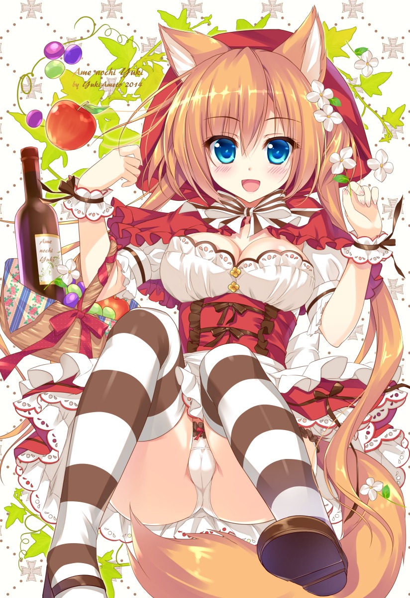 ameto_yuki animal_ears big_bad_wolf cameltoe cleavage dress ekichou_ookami_(ameto_yuki) little_red_riding_hood_(character) pantsu tail thighhighs