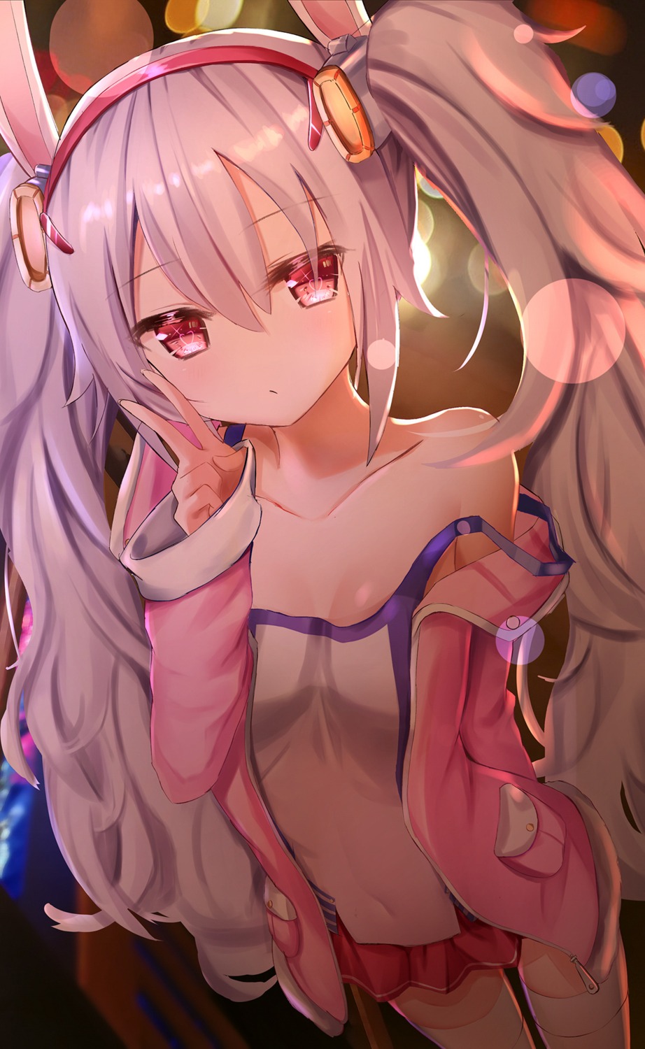 animal_ears azur_lane bunny_ears cleavage laffey_(azur_lane) no_bra thighhighs toutou wardrobe_malfunction