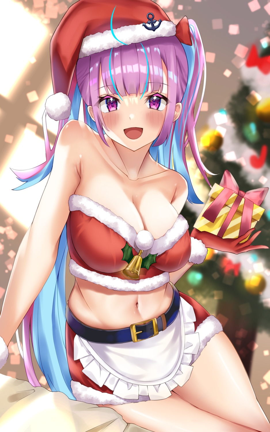 christmas cleavage hololive minato_aqua no_bra shiroserika