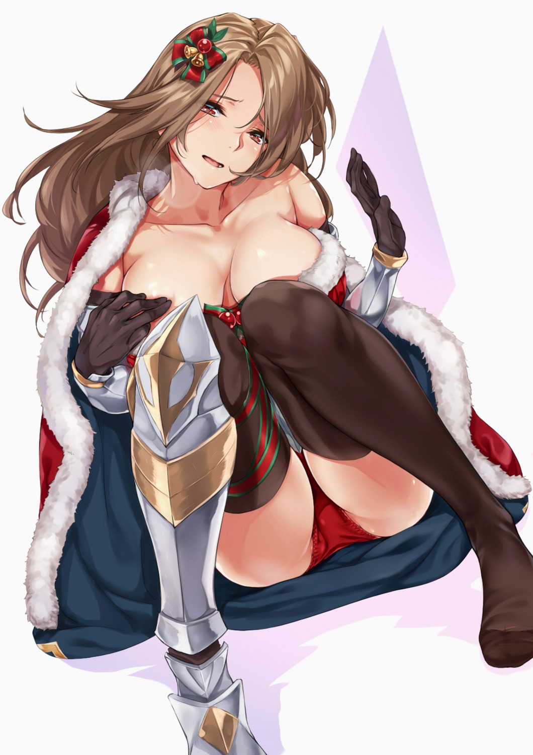 areola armor breast_hold granblue_fantasy katalina no_bra open_shirt pantsu thighhighs yamaishi