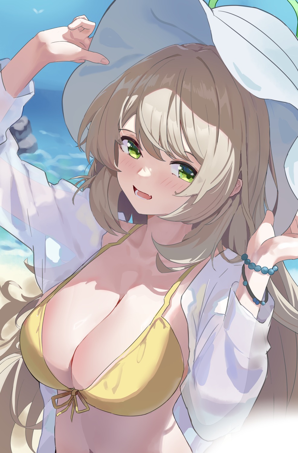 bikini_top blue_archive halo izayoi_nonomi mixian open_shirt see_through swimsuits