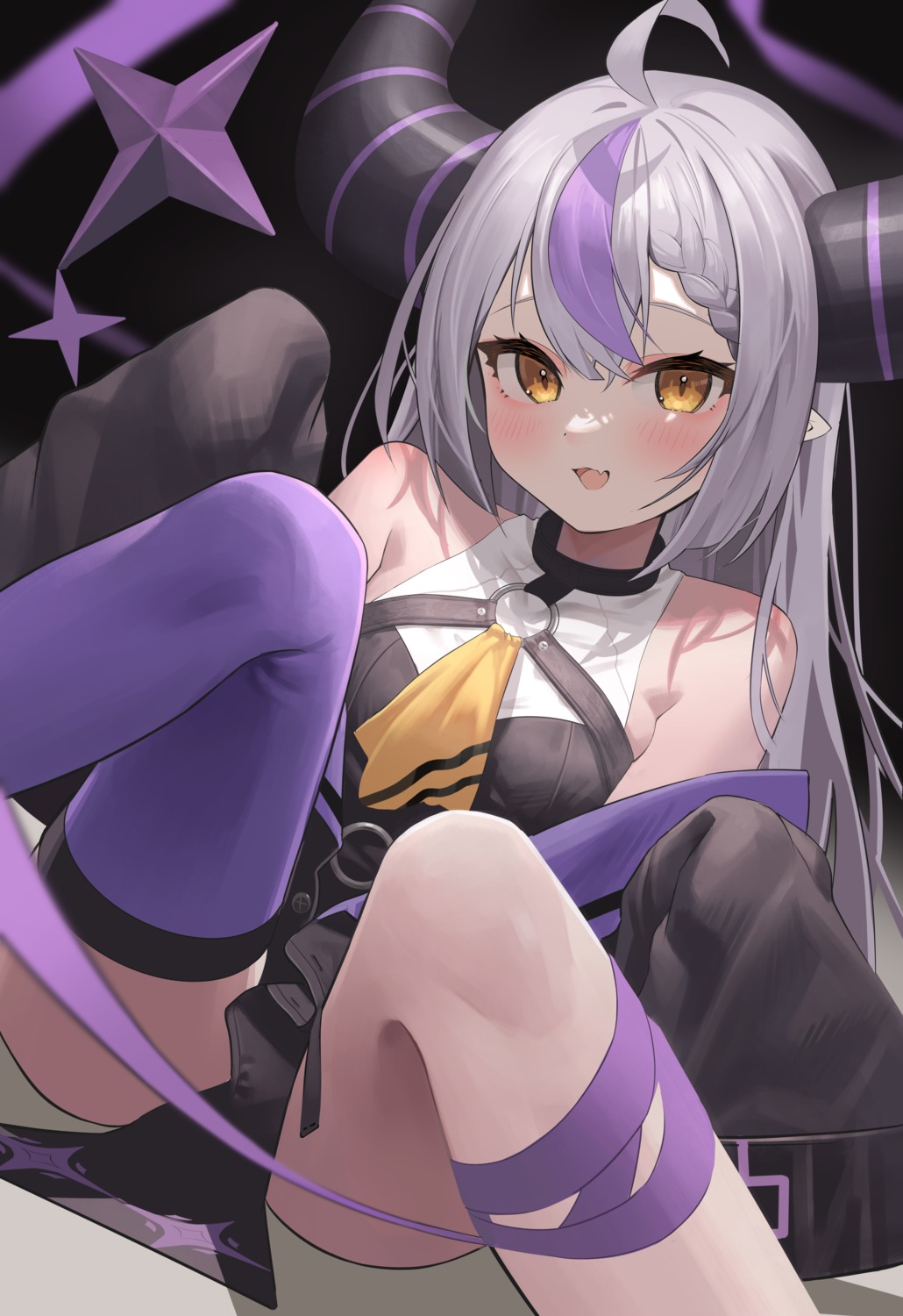 dodota hololive horns la+_darknesss loli pointy_ears tail thighhighs