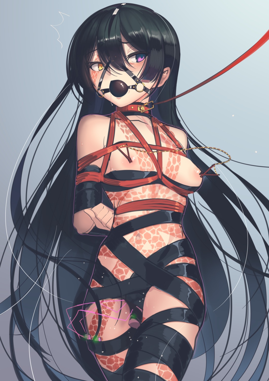 areola bandages bondage dildo fate/grand_order heterochromia kaddo mochizuki_chiyome_(fate/grand_order) naked_ribbon tattoo vibrator