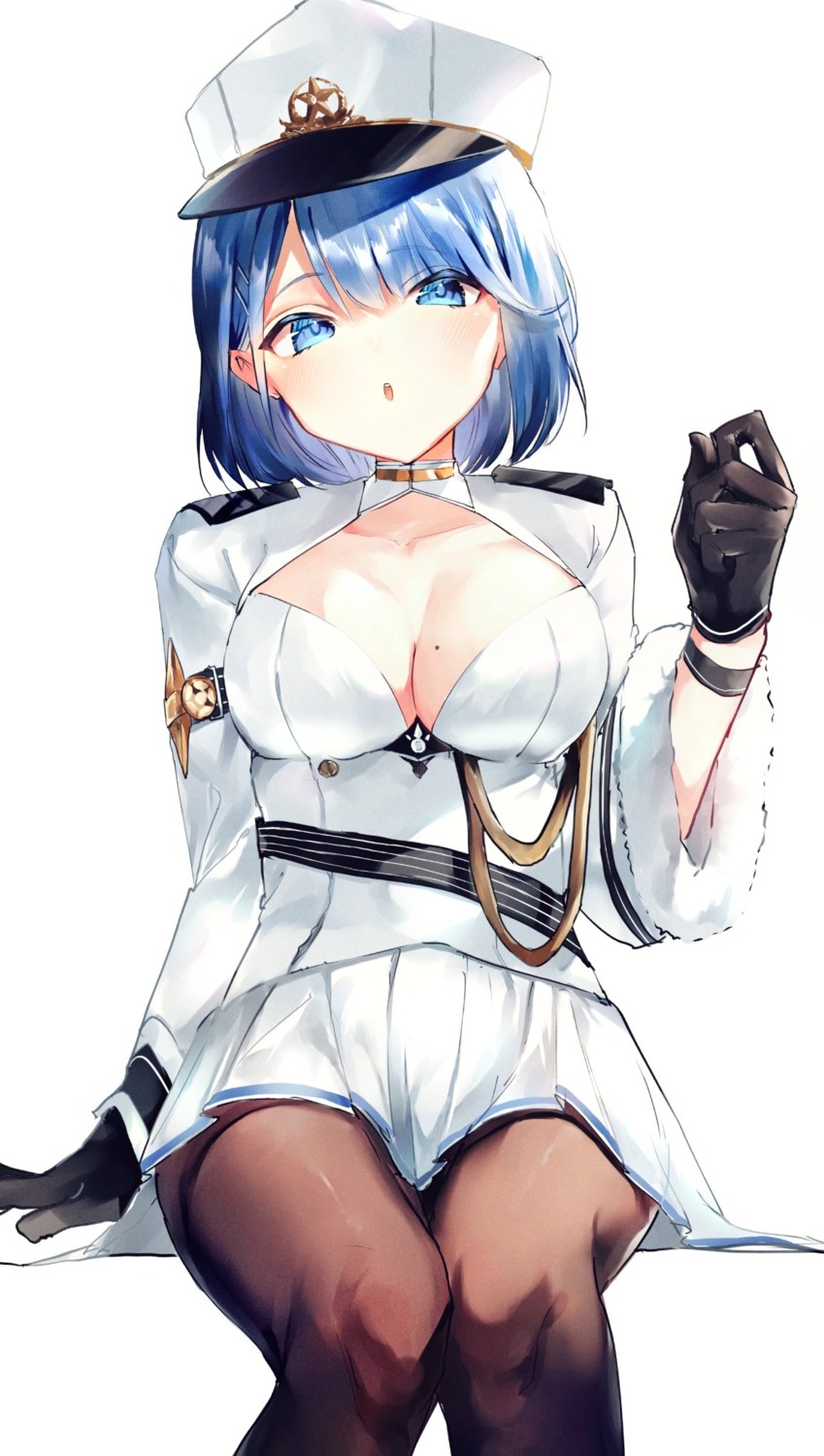 azur_lane chapayev_(azur_lane) cleavage irohatomo no_bra open_shirt pantyhose skirt_lift uniform