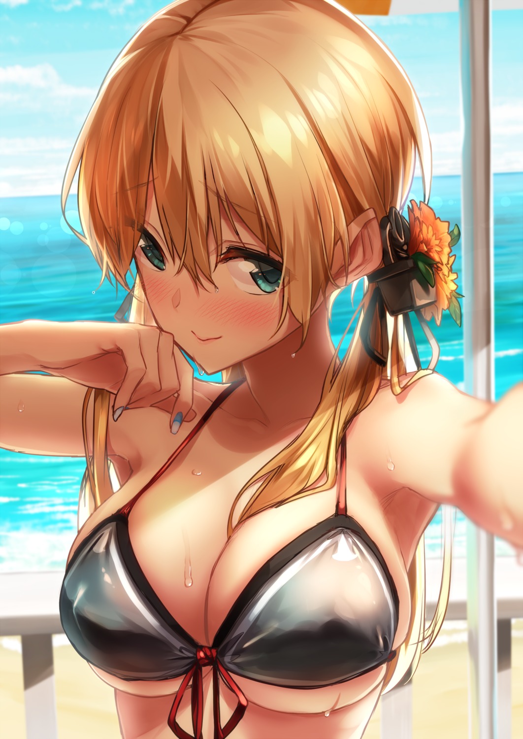 baffu bikini_top cleavage erect_nipples kantai_collection prinz_eugen_(kancolle) swimsuits underboob wet