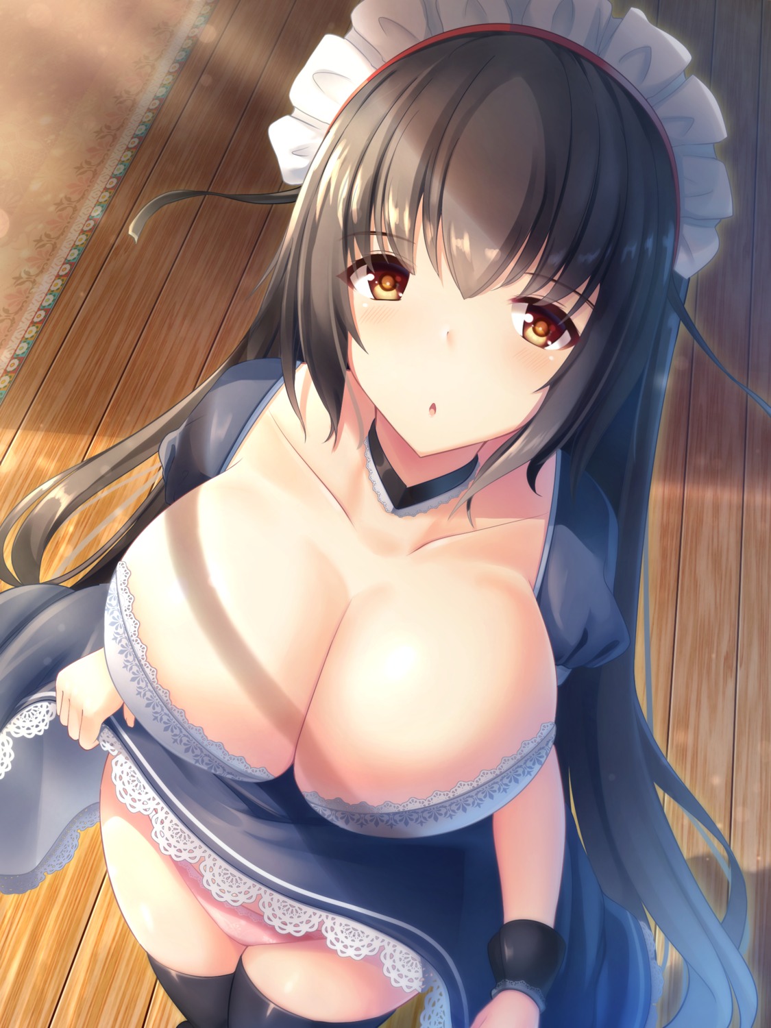 cleavage liya maid pantsu skirt_lift thighhighs