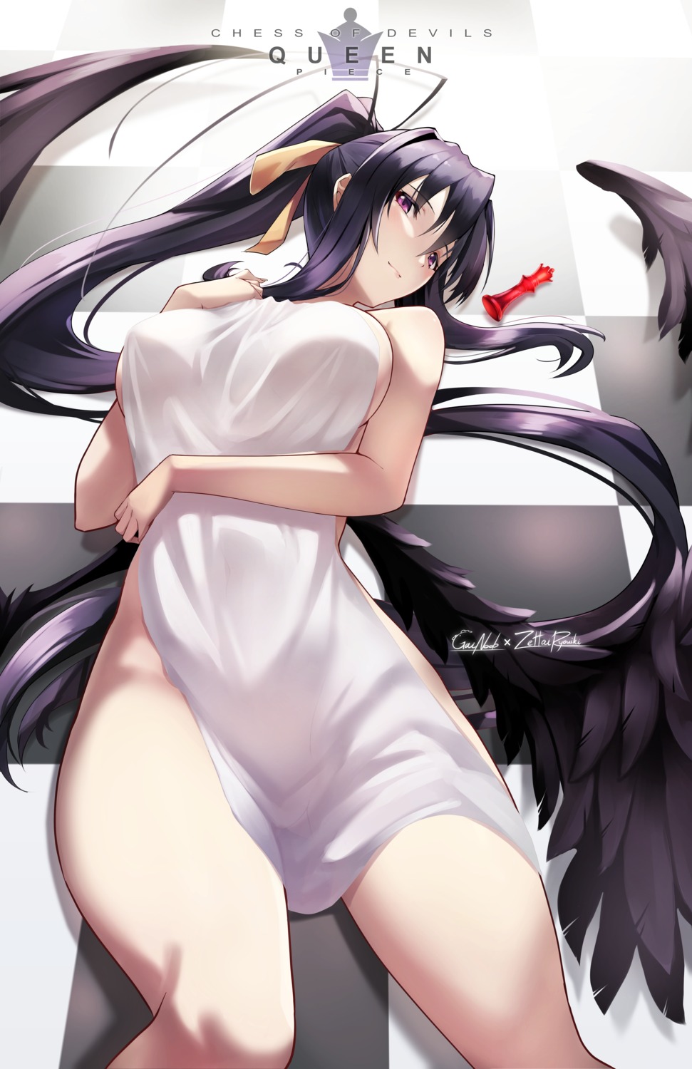 gainoob highschool_dxd himejima_akeno naked towel wings