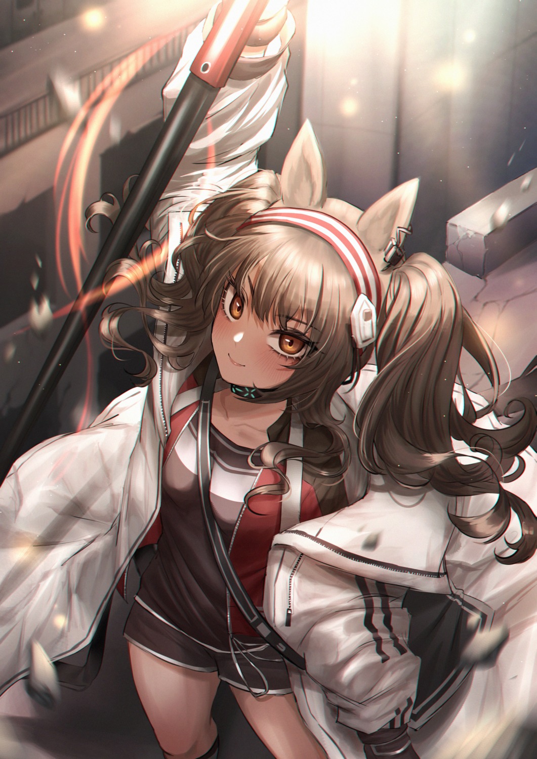 angelina_(arknights) animal_ears arknights kurisustinah weapon