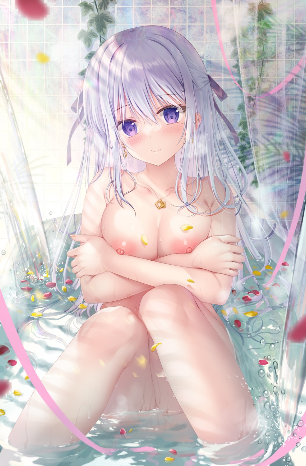 bathing breast_hold hiiragi_asuka_(twinbox) naked nipples pussy twinbox twinbox_school wet