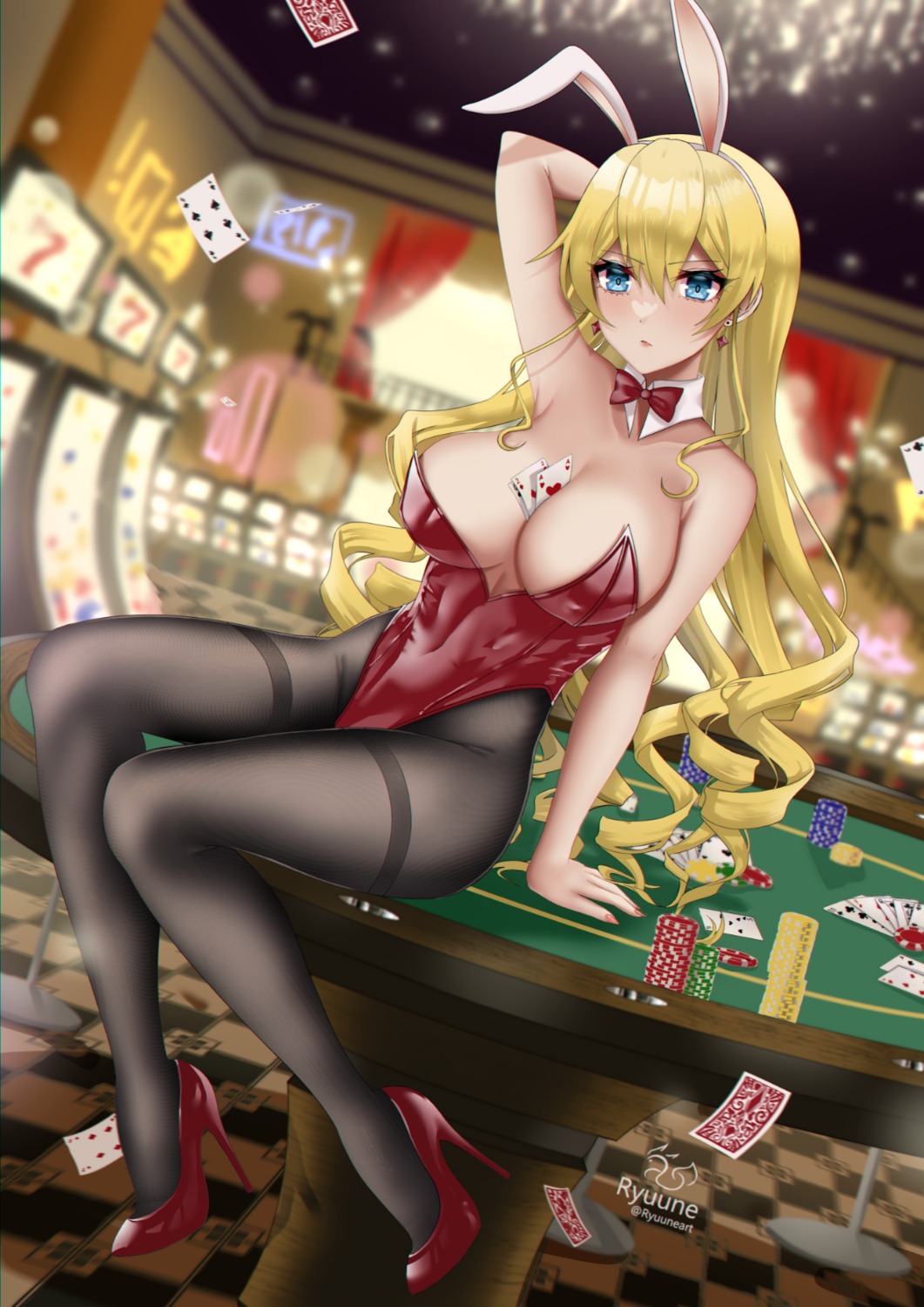 animal_ears bunny_ears bunny_girl claire_harvey heels hundred no_bra pantyhose ryuuneart