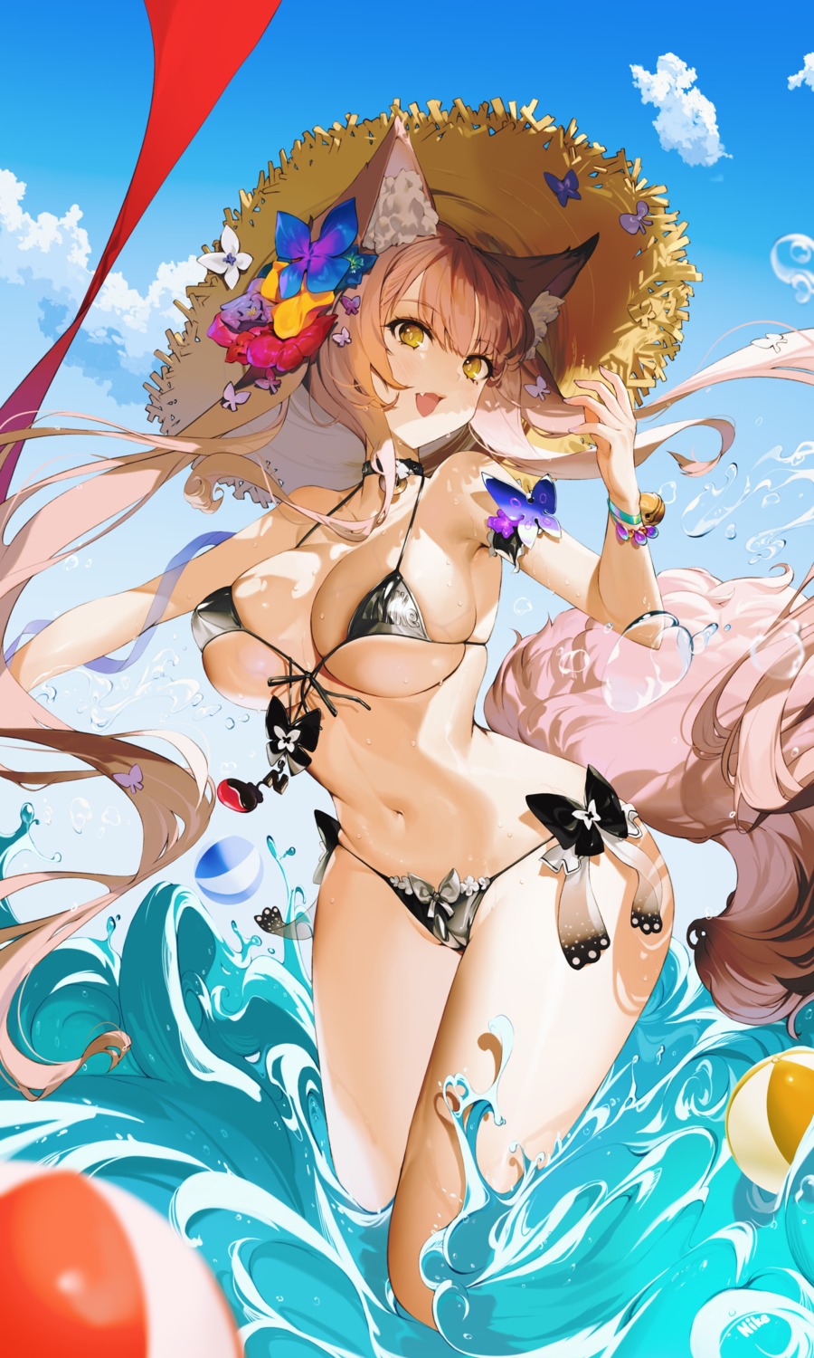 animal_ears bikini cameltoe nekomimi nike_(nike1060) swimsuits tail wet