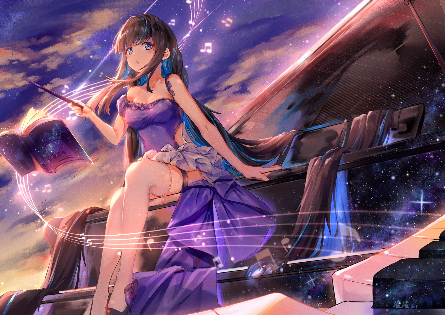 cleavage dress garter no_bra poling_er skirt_lift thighhighs weapon