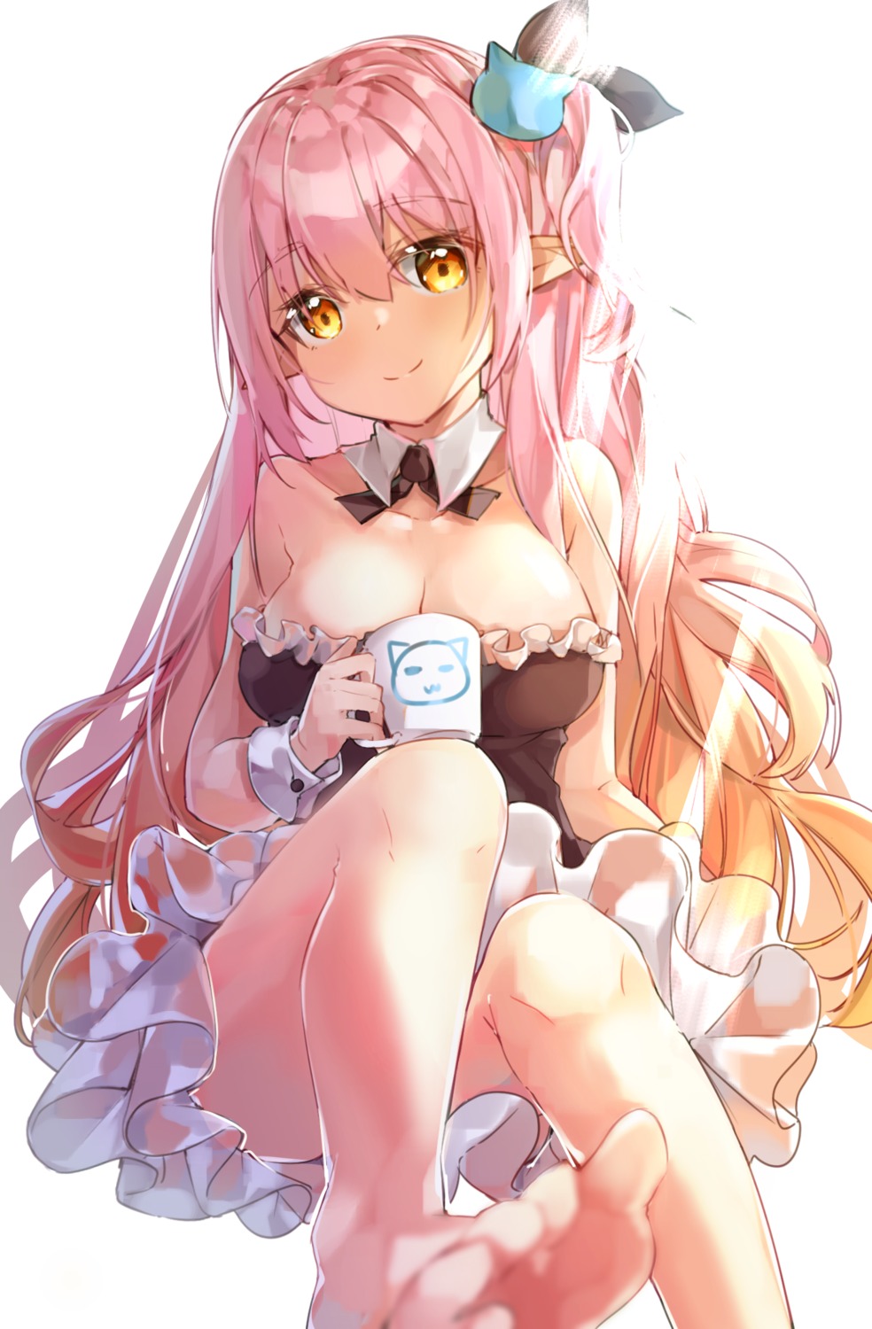 cleavage dress feet kitere no_bra pointy_ears see_through skirt_lift