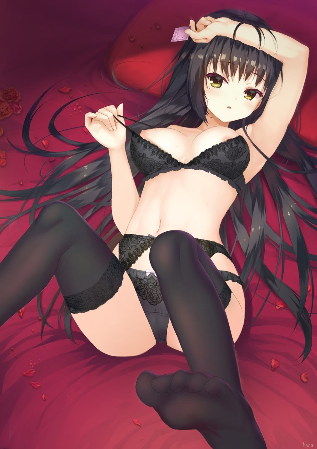 areola artist_revision bra cafe_stella_to_shinigami_no_chou cameltoe feet garter_belt haku89 nipples pantsu see_through shiki_natsume thighhighs undressing