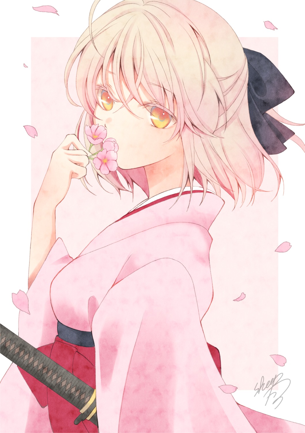 fate/grand_order japanese_clothes okita_souji_(fate) sheepd sword