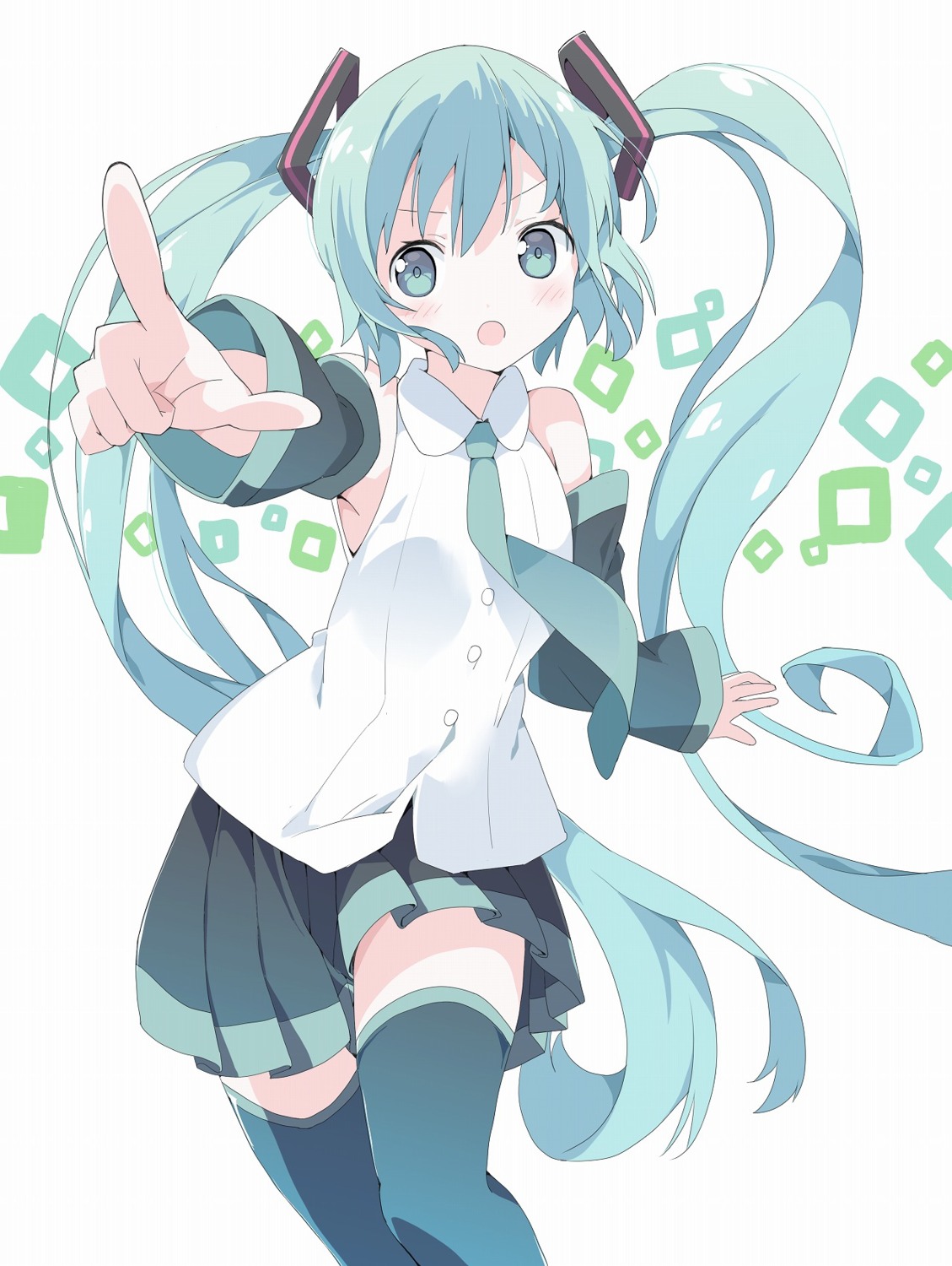 hatsune_miku skirt_lift tantan_men_(dragon) thighhighs vocaloid