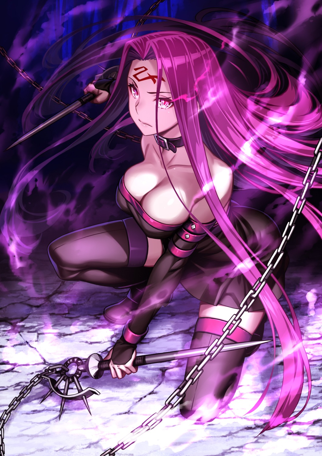 dress fate/stay_night no_bra porikeracchou rider tattoo thighhighs weapon