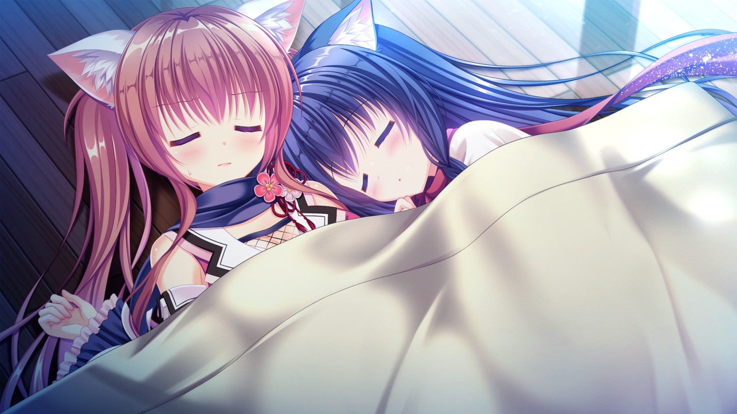 animal_ears cleavage fishnets fuuma_tama fuuma_yura game_cg neko-nin_exheart nekomimi sheets takano_yuki whirlpool