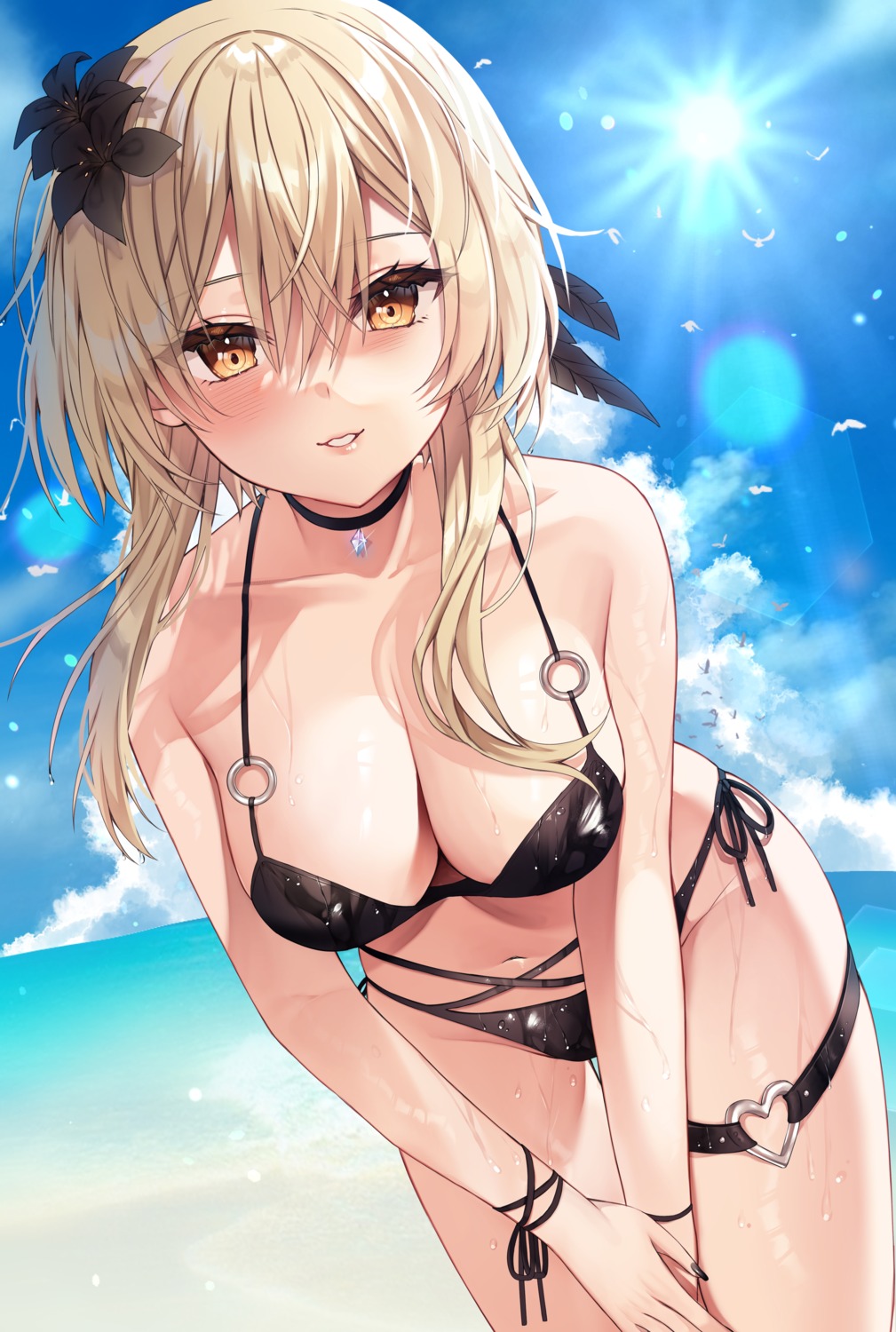 bikini garter genshin_impact lumine swimsuits vitaminechan wet