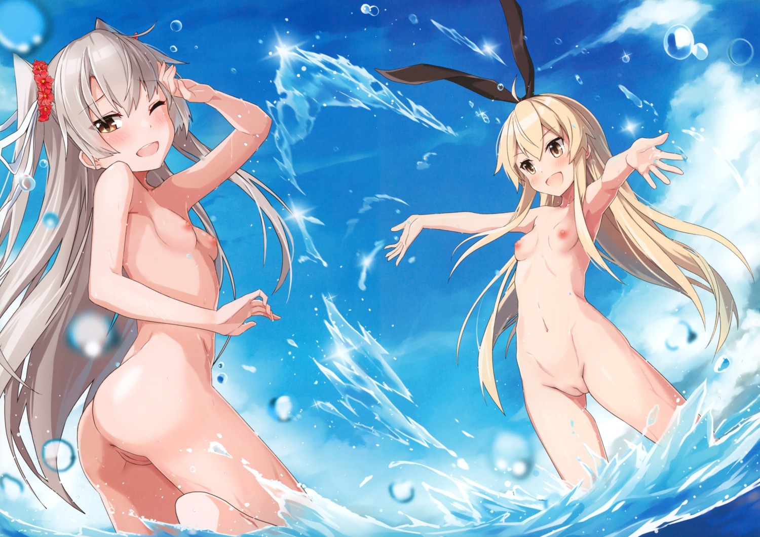 amatsukaze_(kancolle) ass kantai_collection naked nipples photoshop pussy shimakaze_(kancolle) takanashi_kei_(hitsujikan) uncensored wet