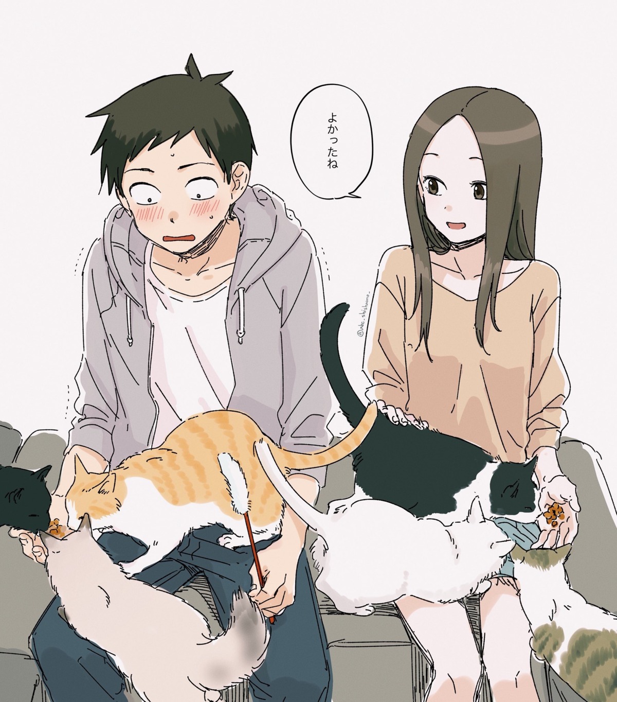 karakai_jouzu_no_takagi-san neko nishikata shishamo takagi-san