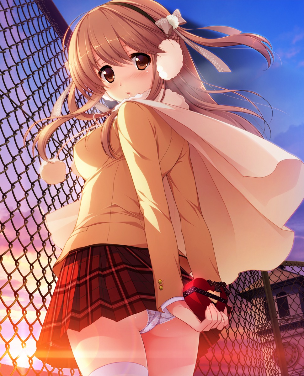 hatsukoi_1/1 koizumi_amane morino_yukino pantsu seifuku skirt_lift thighhighs tone_work's valentine