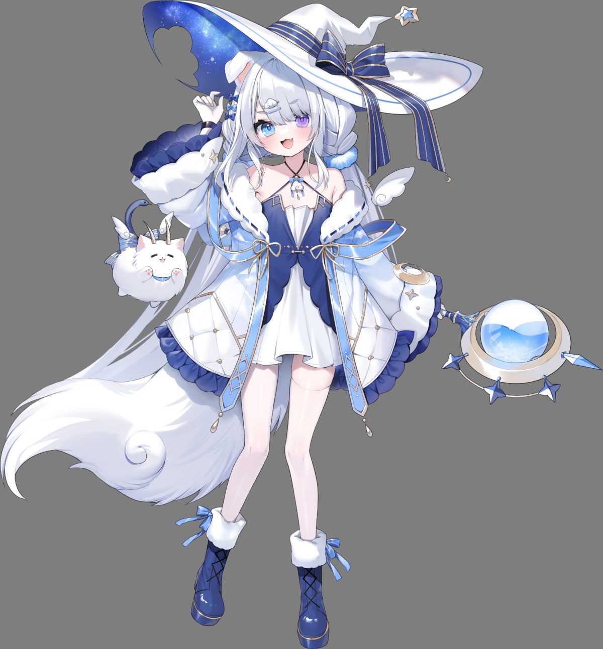 animal_ears dress heterochromia mochizuki_utahime muryo no_bra specialite tail thighhighs transparent_png weapon wings witch