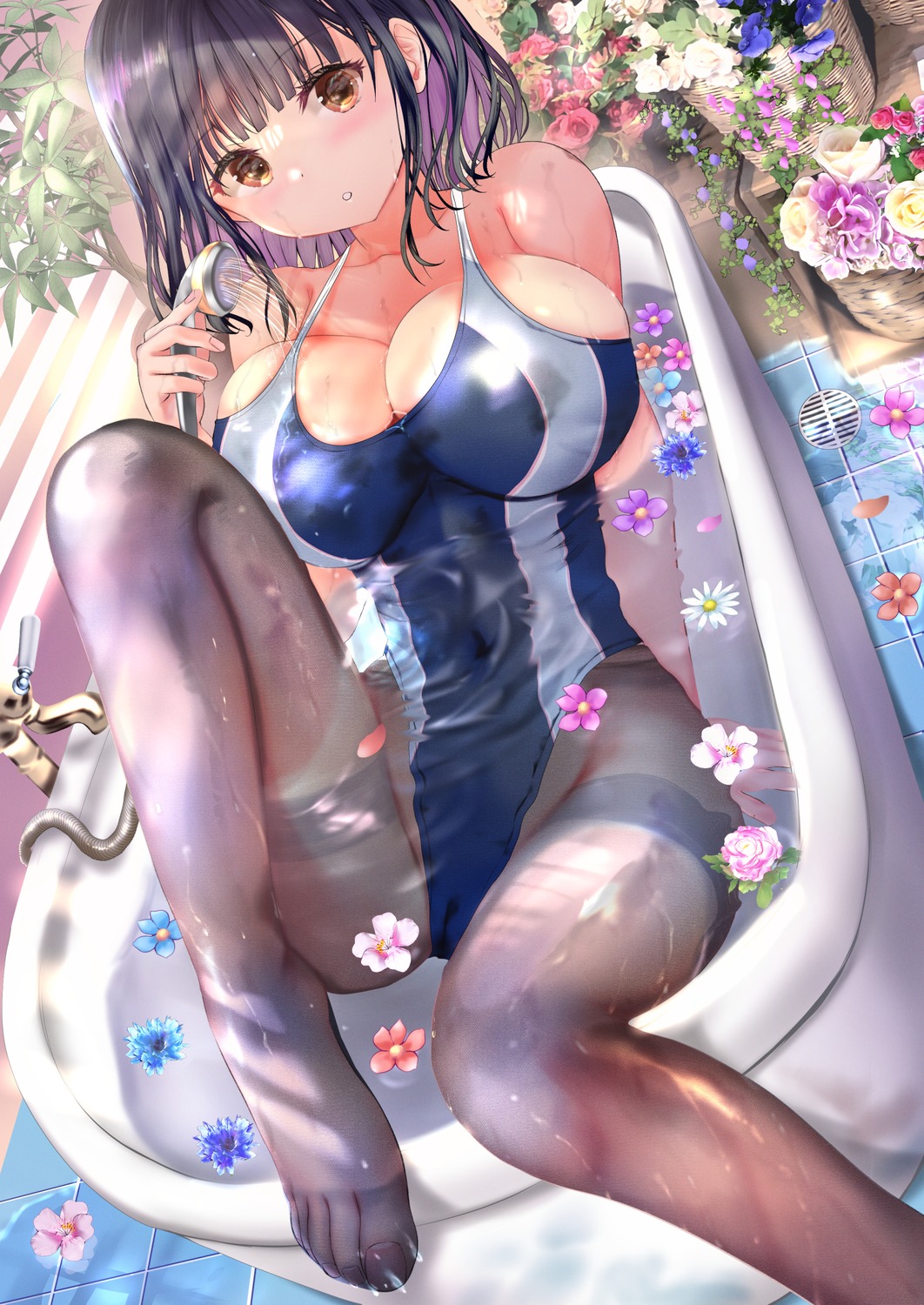 bathing cameltoe ogata_tei pantyhose swimsuits wet