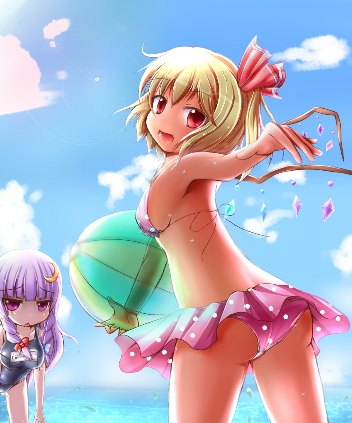 ass bikini flandre_scarlet patchouli_knowledge school_swimsuit swimsuits touhou yamucha